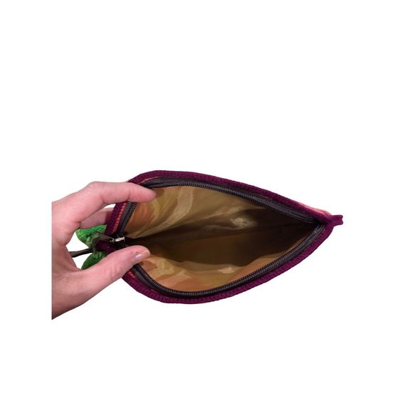 Artisan Woven Geometric Half Moon Wristlet Clutch Bag with Pom Poms Multicolor - Picture 4 of 4